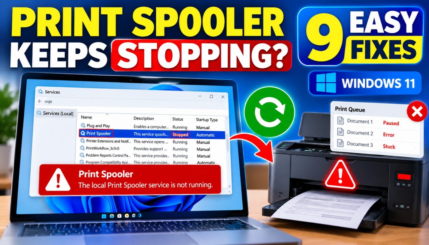 Print Spooler keeps stopping in Windows 11 with printer errors and troubleshooting solutions